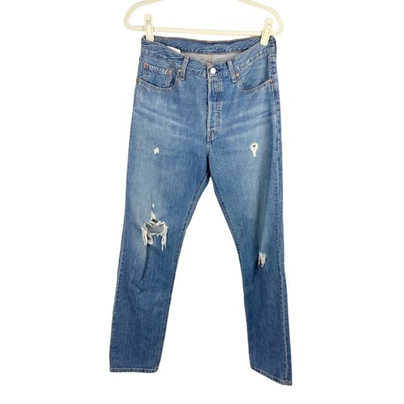 Levi's Denim - Levi's Womens 501 Jeans Size 28 x 32 Button Fly 100% Cotton Distressed High Rise